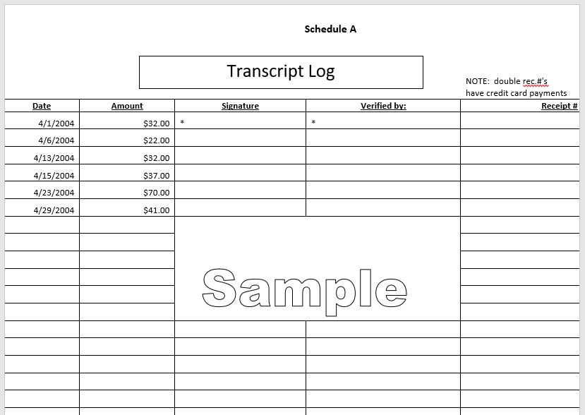 Trancsript Log - Schedule A Sample