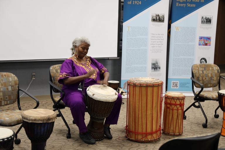 woman with a drum at the International Festival