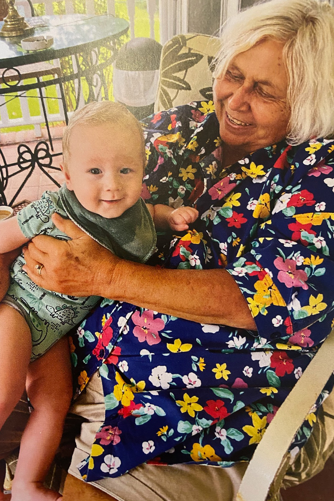 Dorothy Phillips holding her baby grandson