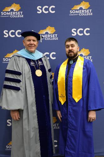 President Dr. Castle and Electrical Tech student from Somerset Campus, Kyle Estep (first-gen)