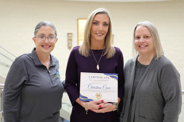 Left to right, Crystal Buck- KSRC Cumberland Valley District Representative, Christina Carr- Assistant Professor, Angie Mills Respiratory Care Program Director.