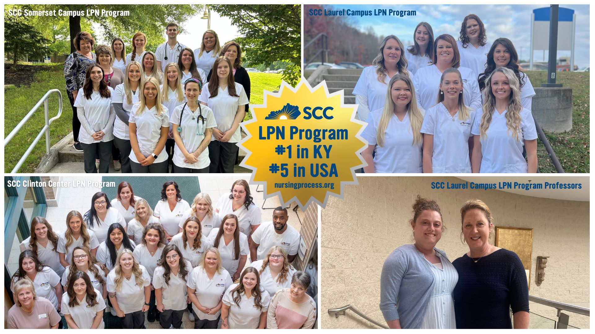 LPN 2024 graduated program cohorts from Somerset Campus, Laurel Campus and Clinton Center, and the Laurel Campus LPN Program Professors