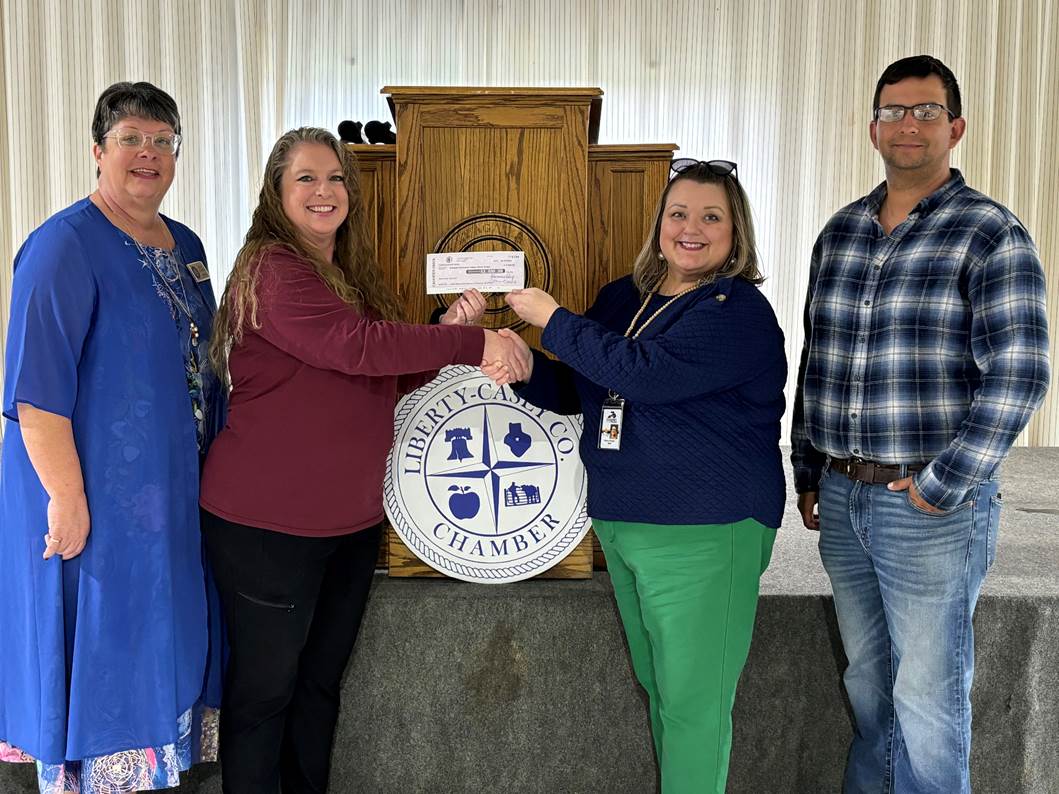 Presenting the check to Somerset Community College are from left to right:  Nicki Johnson, Chamber of Commerce Director; Mindi Hibpshman, Chamber President; Regina Haugen, SCC Casey Center Director; and Nicolas Zoller, Chamber Board Member.