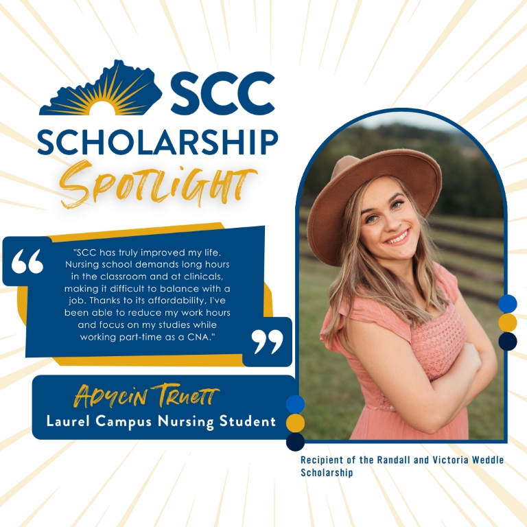 Adycin Truett: Laurel Campus Nursing Student and Recipient of the Randall and Victoria Weddle Scholarship (see quote in full article)