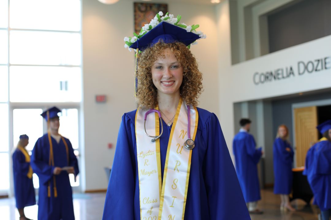 Lydia Mayer of Williamstown, KY, proudly graduates from the Clinton Center LPN program at Somerset Community College, excited to begin her nursing career.