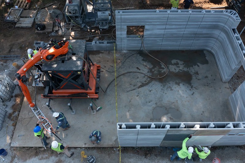 overhead view of the build coming together