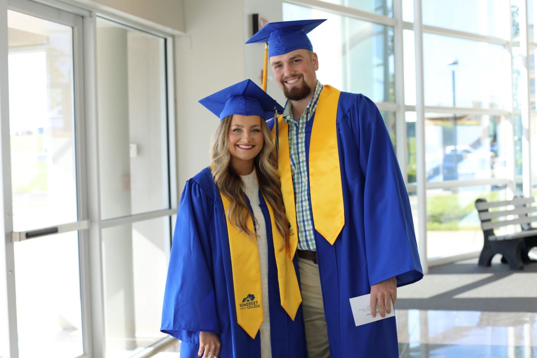From left to right: Mackenzie Rowland, Associate in Science graduate from London, KY, and Brayden Asher, HVAC graduate from London, KY. This engaged couple celebrated a special milestone by graduating together.
