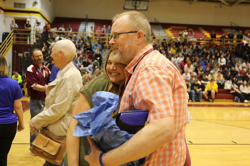 McCreay Central High School Counselor Stacey Musgrove celebrates with Gilreath.