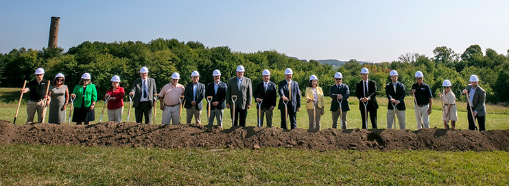 SCC Ground Breaking Ceremony for the new Technical Building, Left to Right: Bryan Mills (Field Representative for US Senator Rand Paul), Paula Thompson (Executive Director of the London Laurel County Economic Development Authority- LLCEDA), Deanna Hermann (CEO of the London-Laurel County Chamber of Commerce), London Mayor Tracie Handley, Travis McQueen (SCC Laurel Campus Administrator), Laurel County Judge Executive David Westerfield , Carlos Cameron (District Director for US Congressman Hal Rogers), State Representative Shane Baker, Dr. Carey Castle (SCC Chancellor), Dr. Ryan Quarles (KCTCS President), State Senator Brandon Storm, Jill Meece (SCC Vice Chancellor & Chief Administrative Officer), Chris Hall (SCC Dean of the Career & Technical Division), David Samokar (President & Principal Architect for Clotfelter-Samokar PSC), Jason Merrick (Project Architect for Clotfelter-Samokar PSC), Travis Curry (Senior Project Manager for Trace Creek Construction), Amanda Moses (Business Development & Marketing Manager for Trace Creek Construction), Shawn Daugherty (SCC Foundation Treasurer | President & CEO