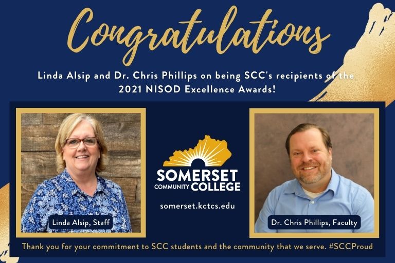 NISOD Excellence Award winners, Linda Alsip and Dr. Chris Phillips
