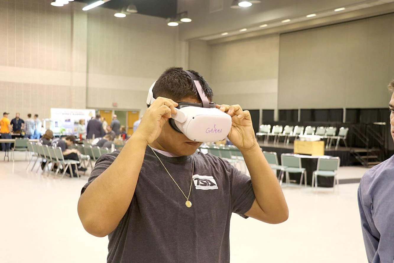 student wearing a VR headset