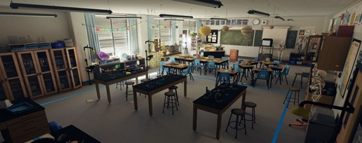 Virtual classroom designed by Low-cost VR project workshop participants.